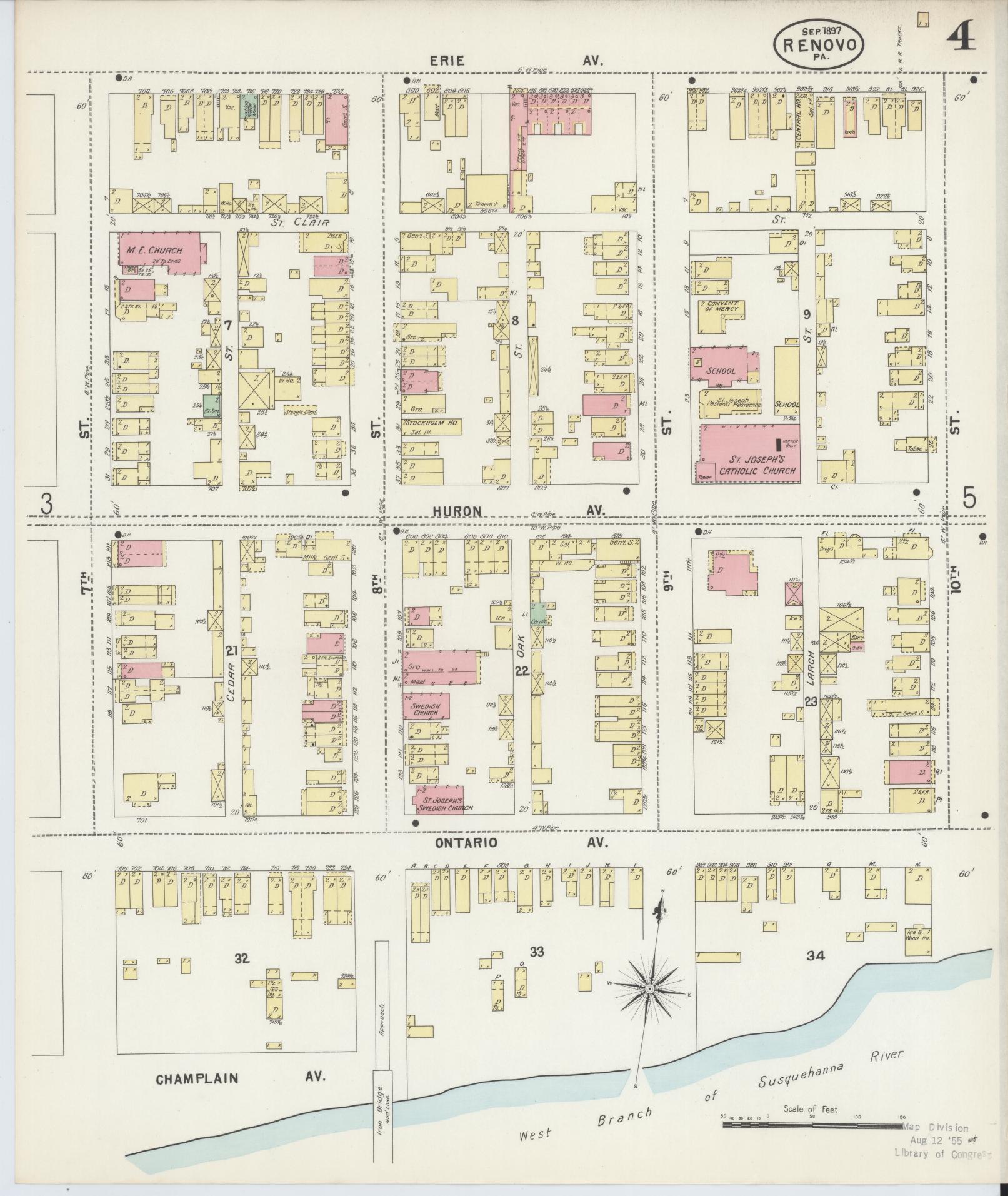 Sanborn Fire Insurance Map from Renovo, Clinton County, Pennsylvania (1897), Sheet #0004 - Complete Map Set gallery image, historic Sanborn map, vintage wall art, Pennsylvania Pennsylvania