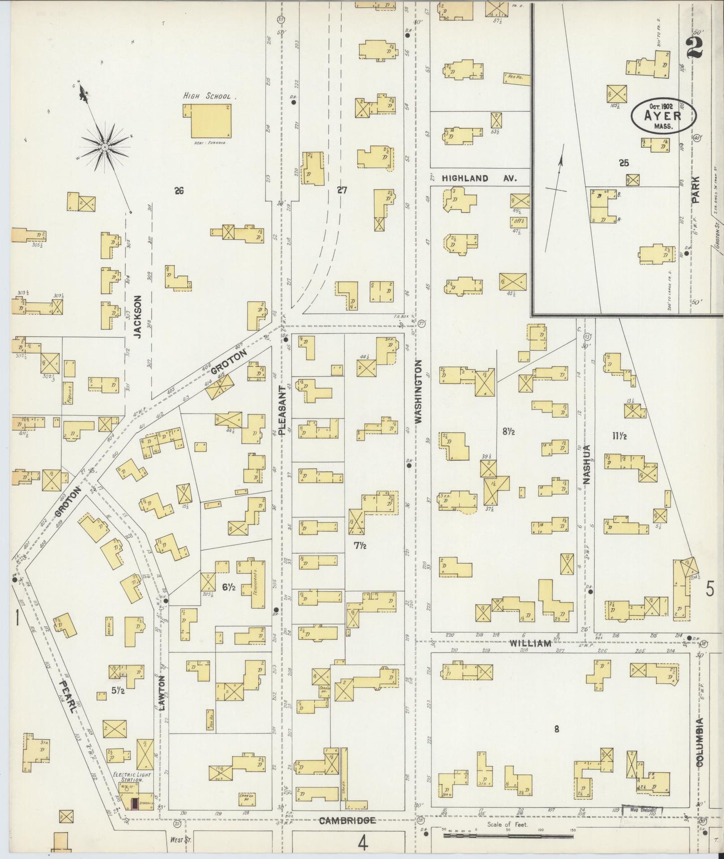 Sanborn Fire Insurance Map from Ayer, Middlesex County, Massachusetts (1902), Sheet #0002 - Complete Map Set gallery image, historic Sanborn map, vintage wall art, Massachusetts Massachusetts