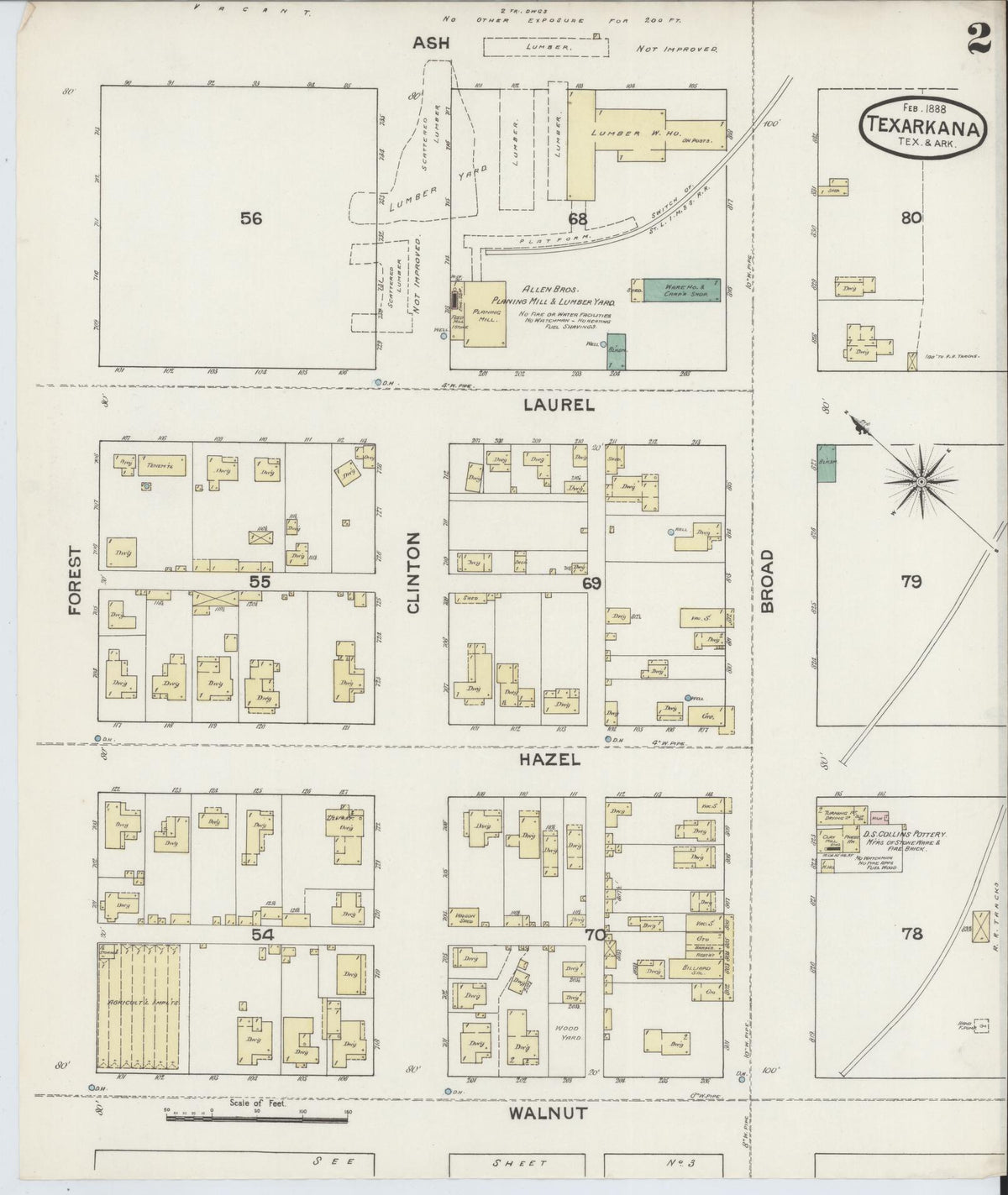 Sanborn Fire Insurance Map from Texarkana, Bowie County, Texas (1888), Sheet #0002 - Complete Map Set gallery image, historic Sanborn map, vintage wall art, Texas Texas