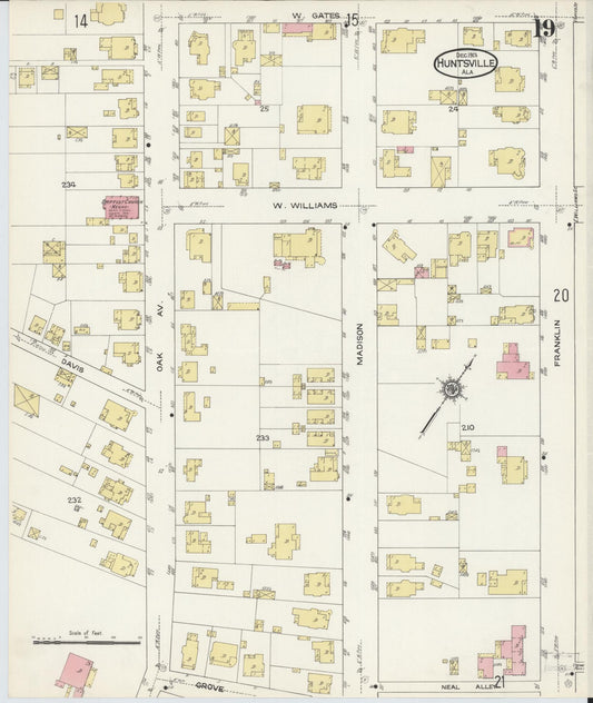 Sanborn Fire Insurance Map from Huntsville, Madison County, Alabama (1913), Sheet #0019 - Historic Sanborn Fire Insurance Map Print, vintage old map wall art, antique decor, genealogy gift, Alabama Alabama map