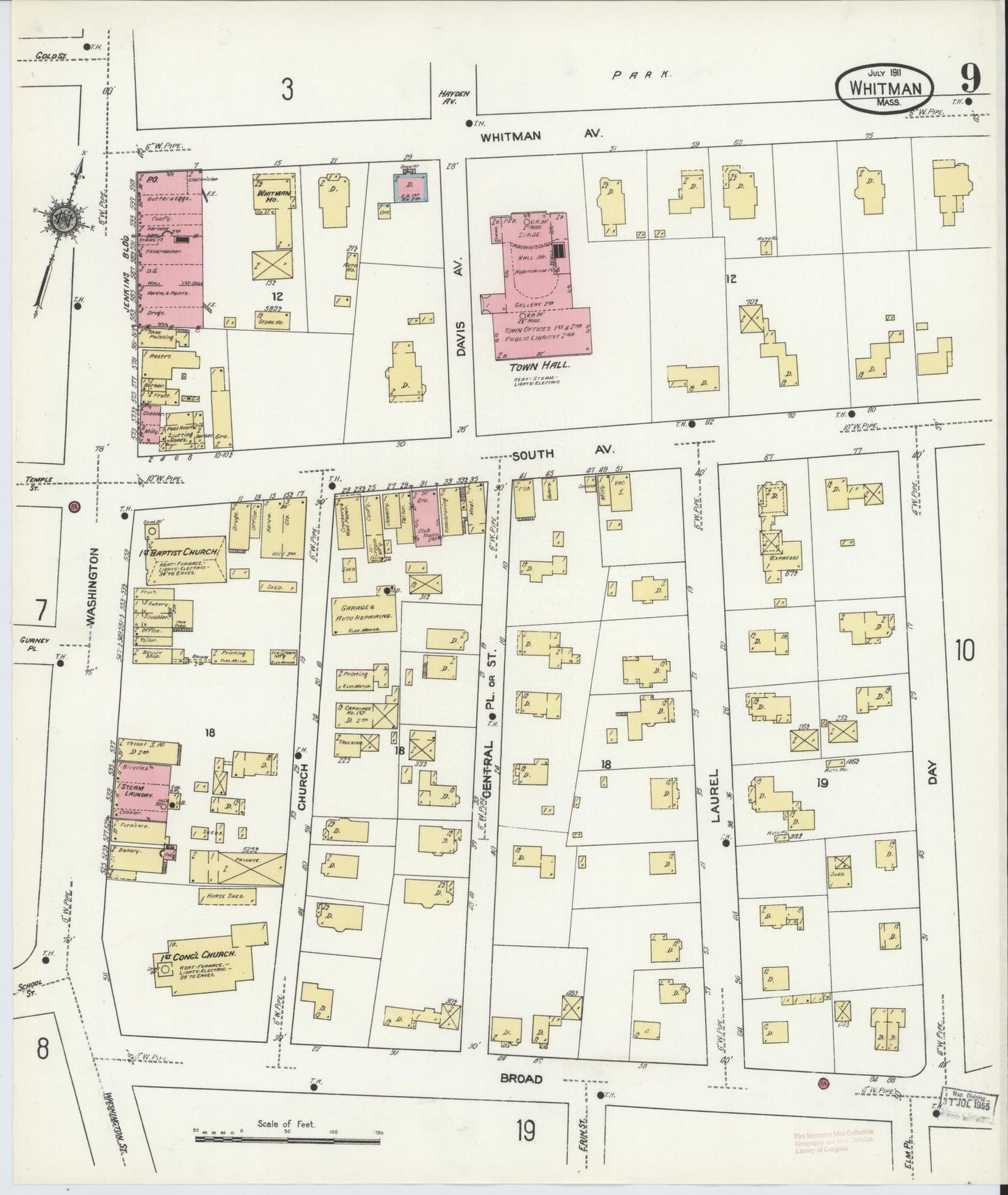 Sanborn Fire Insurance Map from Whitman, Plymouth County, Massachusetts (1911), Sheet #0009 - Complete Map Set gallery image, historic Sanborn map, vintage wall art, Massachusetts Massachusetts
