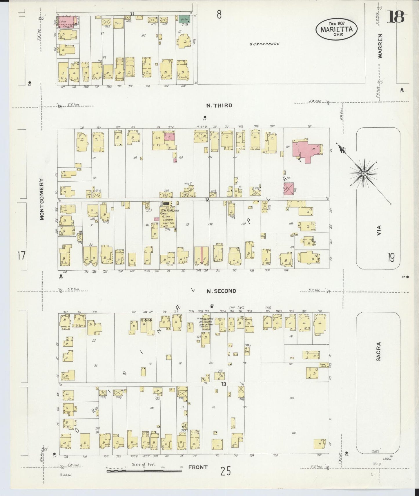 Sanborn Fire Insurance Map from Marietta, Washington County, Ohio (1907), Sheet #0018 - Historic Sanborn Fire Insurance Map Print, vintage old map wall art, antique decor, genealogy gift, Ohio Ohio map