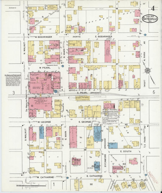 Sanborn Fire Insurance Map from Batesville, Ripley County, Indiana (1919), Sheet #0004 - Historic Sanborn Fire Insurance Map Print, vintage old map wall art, antique decor, genealogy gift, Indiana Indiana map
