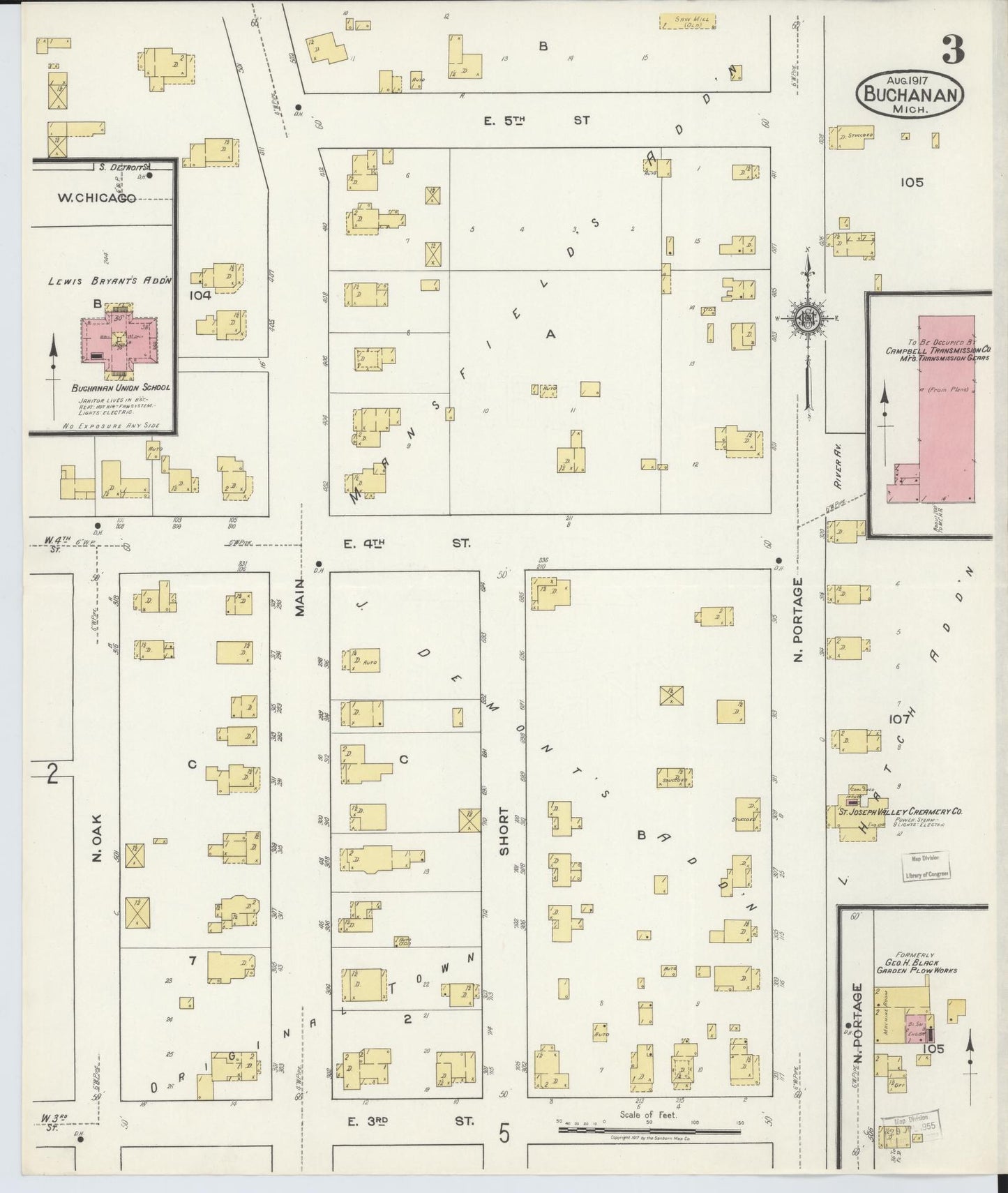 Sanborn Fire Insurance Map from Buchanan, Berrien County, Michigan (1917), Sheet #0003 - Complete Map Set gallery image, historic Sanborn map, vintage wall art, Michigan Michigan