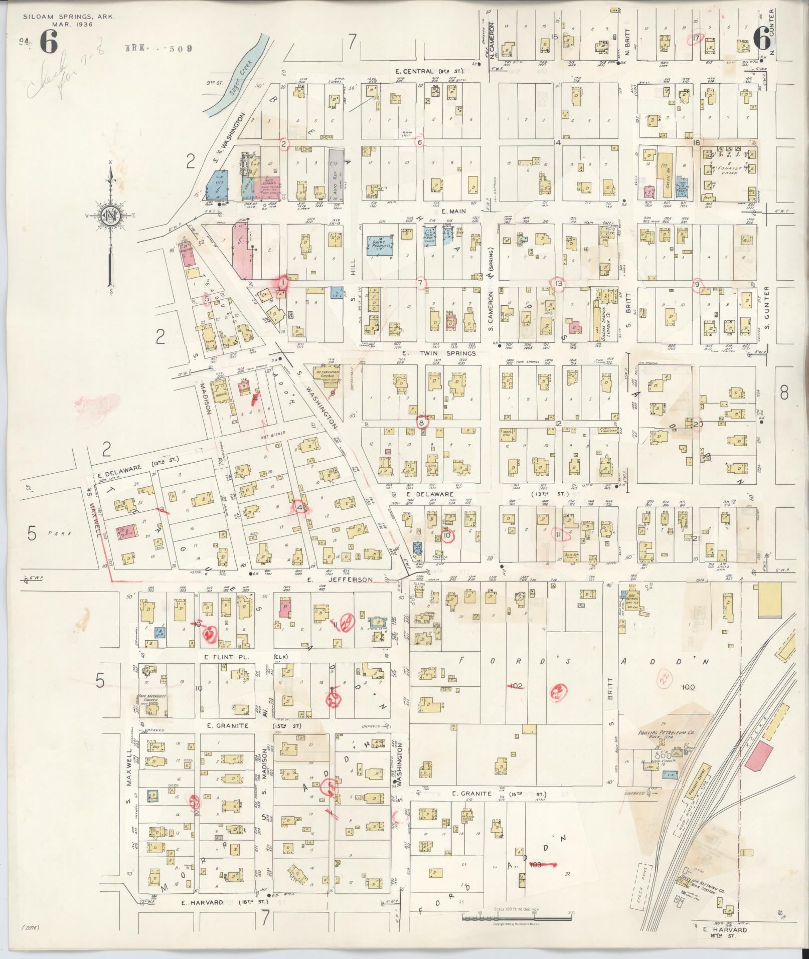 Sanborn Fire Insurance Map from Siloam Springs, Benton County, Arkansas (1948), Sheet #0006 - Historic Sanborn Fire Insurance Map Print, vintage old map wall art, antique decor, genealogy gift, Arkansas Arkansas map