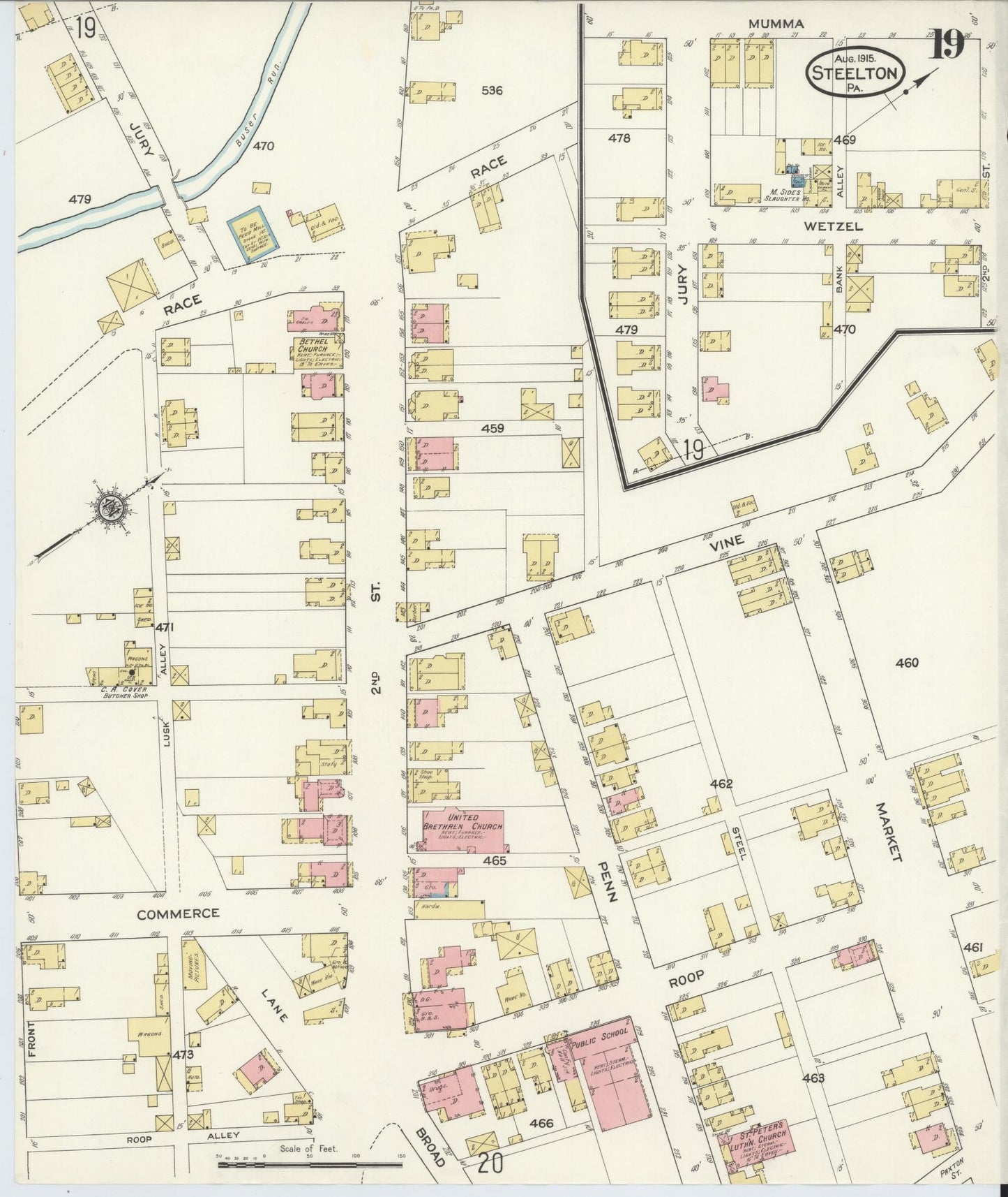 Sanborn Fire Insurance Map from Steelton, Dauphin County, Pennsylvania (1915), Sheet #0019 - Complete Map Set gallery image, historic Sanborn map, vintage wall art, Pennsylvania Pennsylvania