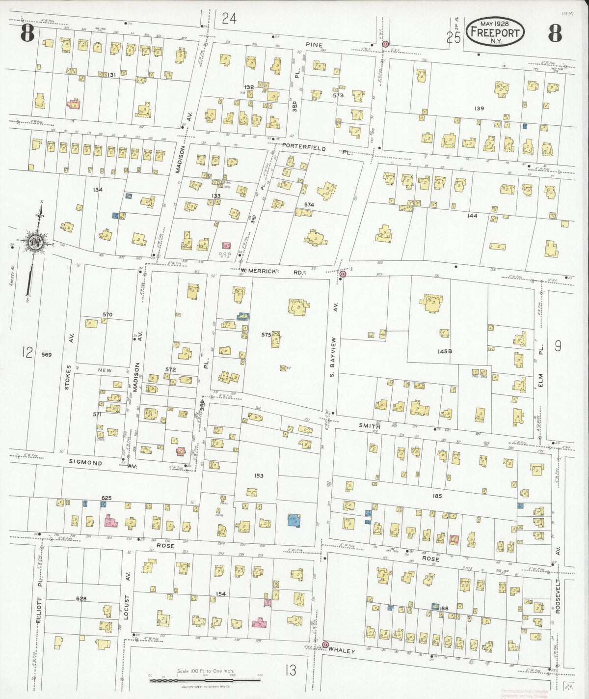 Sanborn Fire Insurance Map from Freeport, Nassau County, New York (1928), Sheet #0008 - Complete Map Set gallery image, historic Sanborn map, vintage wall art, New York New York