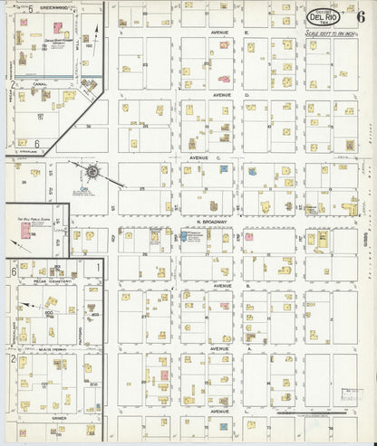 Sanborn Fire Insurance Map from Del Rio, Val Verde County, Texas (1917), Sheet #0006 - Historic Sanborn Fire Insurance Map Print, vintage old map wall art, antique decor, genealogy gift, Texas Texas map