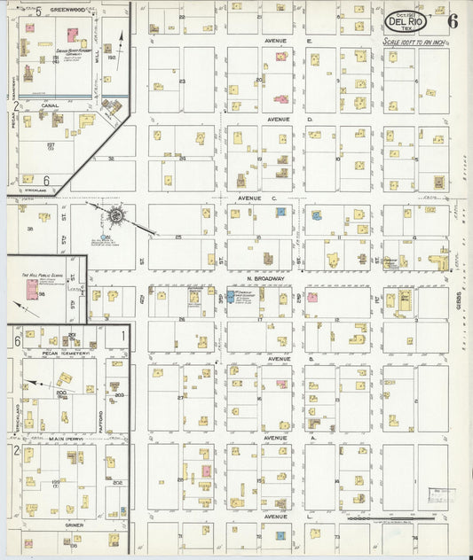 Sanborn Fire Insurance Map from Del Rio, Val Verde County, Texas (1917), Sheet #0006 - Historic Sanborn Fire Insurance Map Print, vintage old map wall art, antique decor, genealogy gift, Texas Texas map