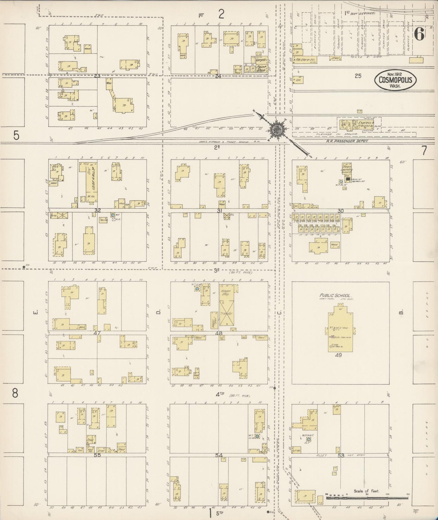 Sanborn Fire Insurance Map from Cosmopolis, Grays Harbor County, Washington (1912), Sheet #0006 - Complete Map Set gallery image, historic Sanborn map, vintage wall art, Washington Washington