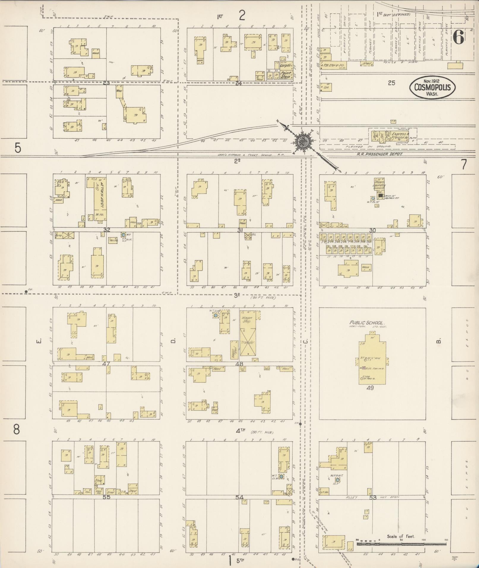 Sanborn Fire Insurance Map from Cosmopolis, Grays Harbor County, Washington (1912), Sheet #0006 - Complete Map Set gallery image, historic Sanborn map, vintage wall art, Washington Washington