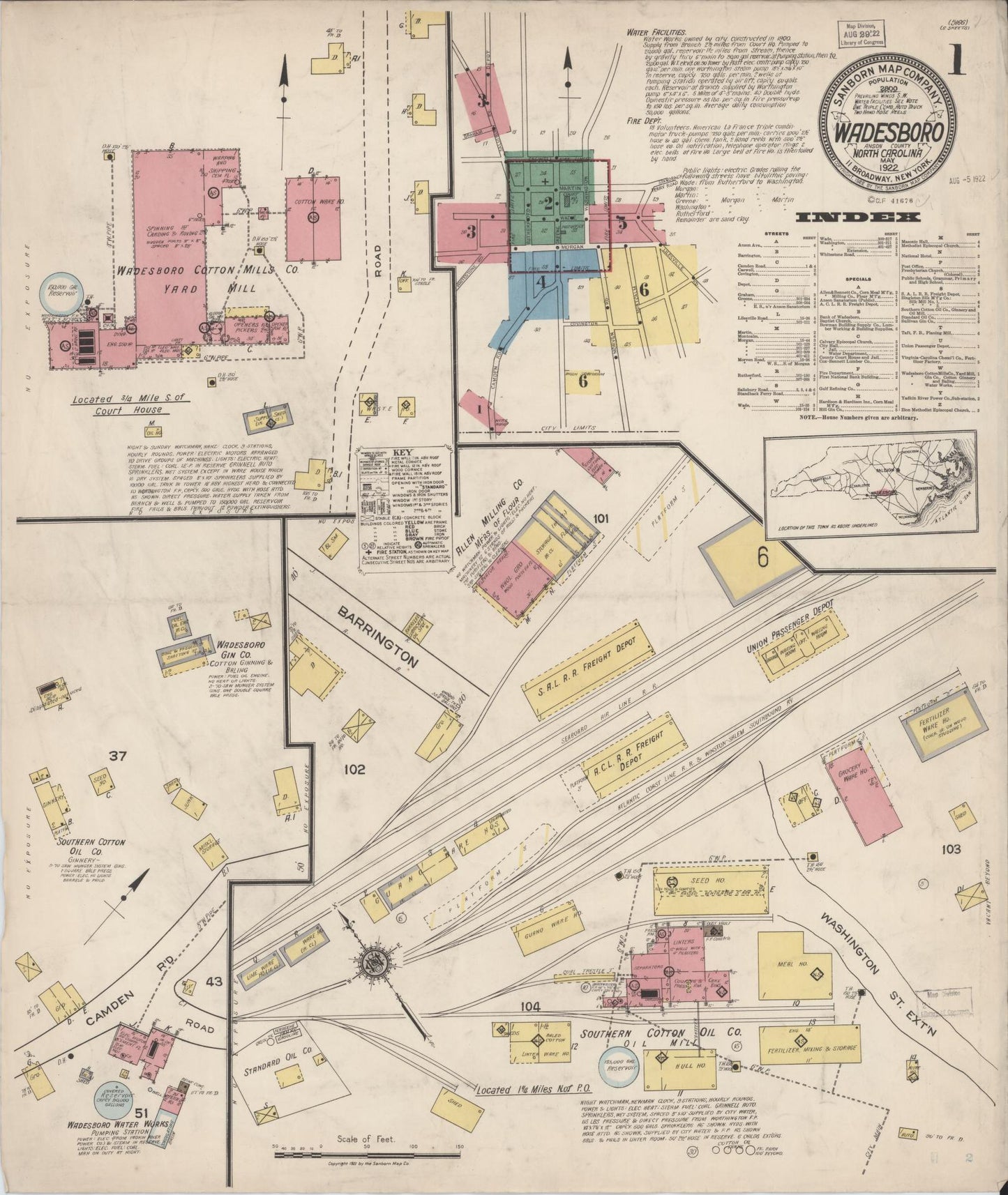 Sanborn Fire Insurance Map from Wadesboro, Anson County, North Carolina (1922), Sheet #0001 - Complete Map Set gallery image, historic Sanborn map, vintage wall art, North Carolina North Carolina
