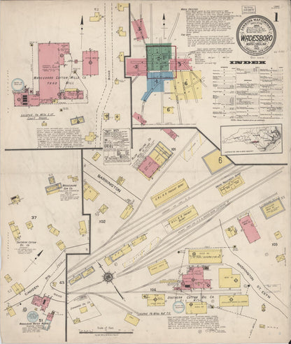 Sanborn Fire Insurance Map from Wadesboro, Anson County, North Carolina (1922), Sheet #0001 - Complete Map Set gallery image, historic Sanborn map, vintage wall art, North Carolina North Carolina