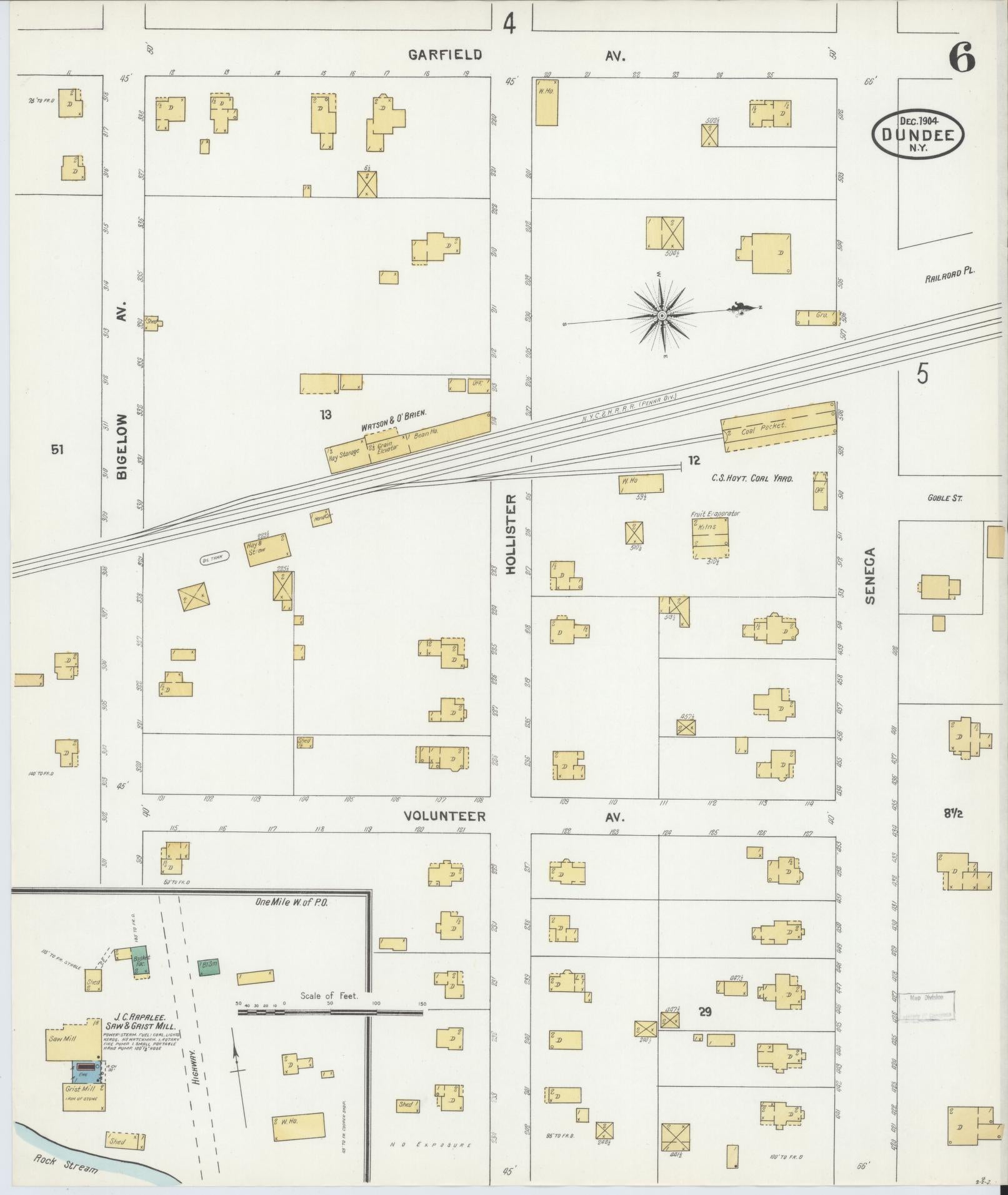Sanborn Fire Insurance Map from Dundee, Yates County, New York (1904), Sheet #0006 - Historic Sanborn Fire Insurance Map Print, vintage old map wall art, antique decor, genealogy gift, New York New York map