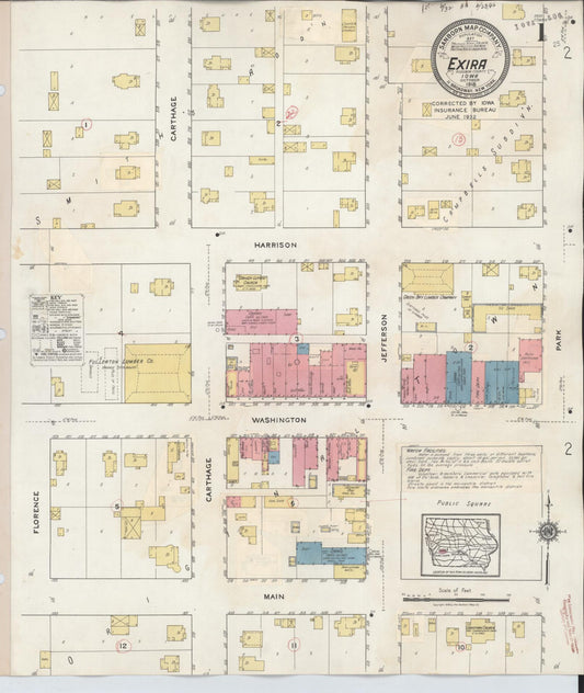 Sanborn Fire Insurance Map from Exira, Audubon County, Iowa (1932), Sheet #0001 - Historic Sanborn Fire Insurance Map Print, vintage old map wall art