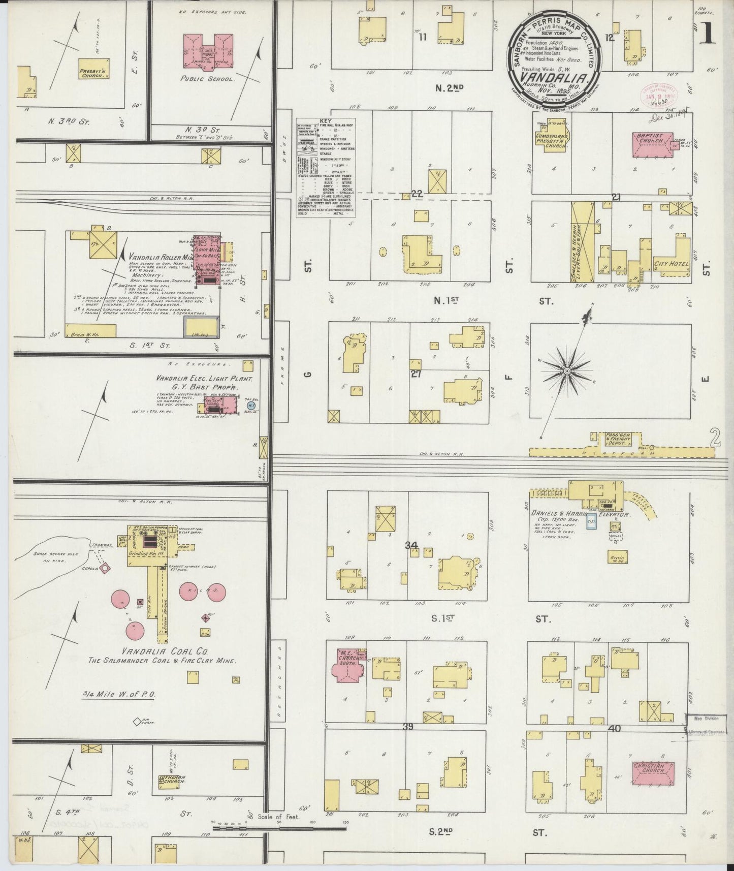 Sanborn Fire Insurance Map from Vandalia, Audrain County, Missouri. (1895) – Historic Sanborn Fire Insurance Map Print