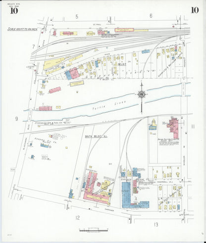Sanborn Fire Insurance Map from Beloit, Rock County, Wisconsin (1939), Sheet #0010 - Historic Sanborn Fire Insurance Map Print, vintage old map wall art, antique decor, genealogy gift, Wisconsin Wisconsin map