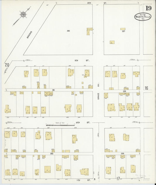 Sanborn Fire Insurance Map from Wichita Falls, Wichita County, Texas (1912), Sheet #0019 - Historic Sanborn Fire Insurance Map Print, vintage old map wall art, antique decor, genealogy gift, Texas Texas map