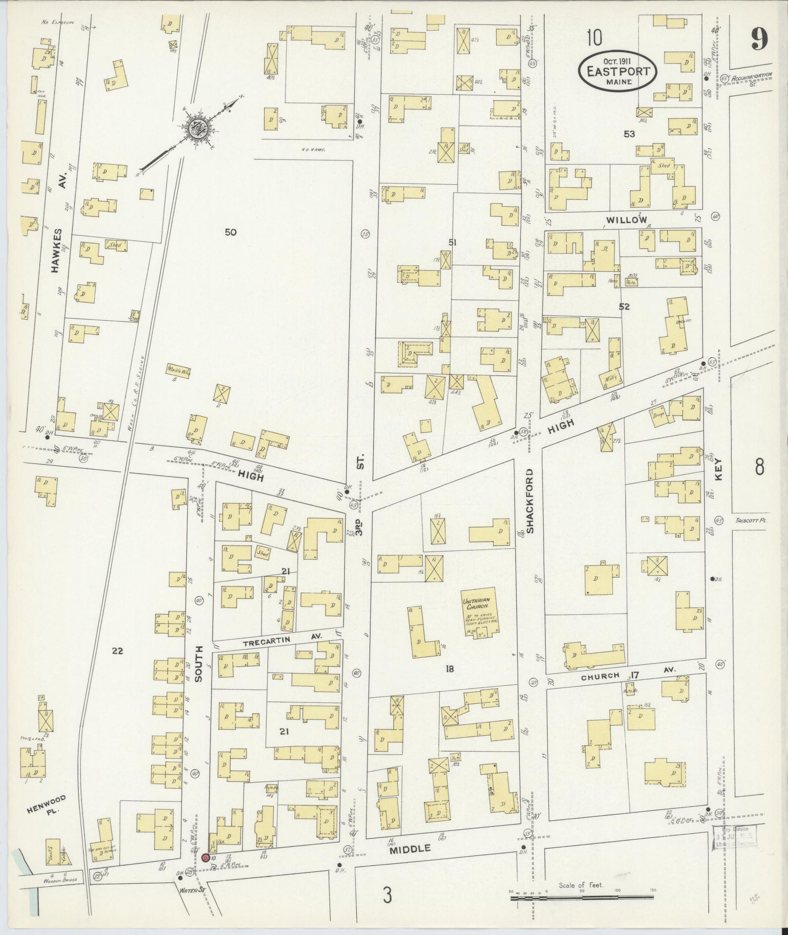 Sanborn Fire Insurance Map from Eastport, Washington County, Maine (1911), Sheet #0009 - Complete Map Set gallery image, historic Sanborn map, vintage wall art, Maine Maine