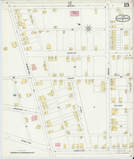 Sanborn Fire Insurance Map from Greensburg, Westmoreland County, Pennsylvania (1897), Sheet #0013 - Historic Sanborn Fire Insurance Map Print, vintage old map wall art, antique decor, genealogy gift, Pennsylvania Pennsylvania map