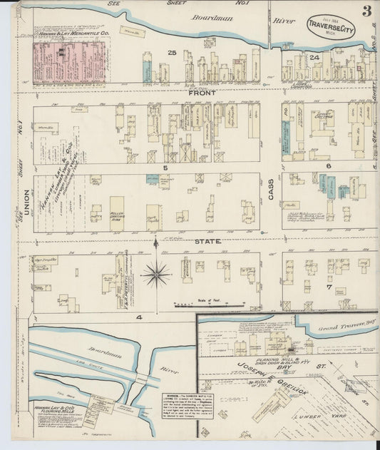 Sanborn Fire Insurance Map from Traverse City, Grand Traverse County, Michigan (1884), Sheet #0003 - Historic Sanborn Fire Insurance Map Print, vintage old map wall art, antique decor, genealogy gift, Michigan Michigan map