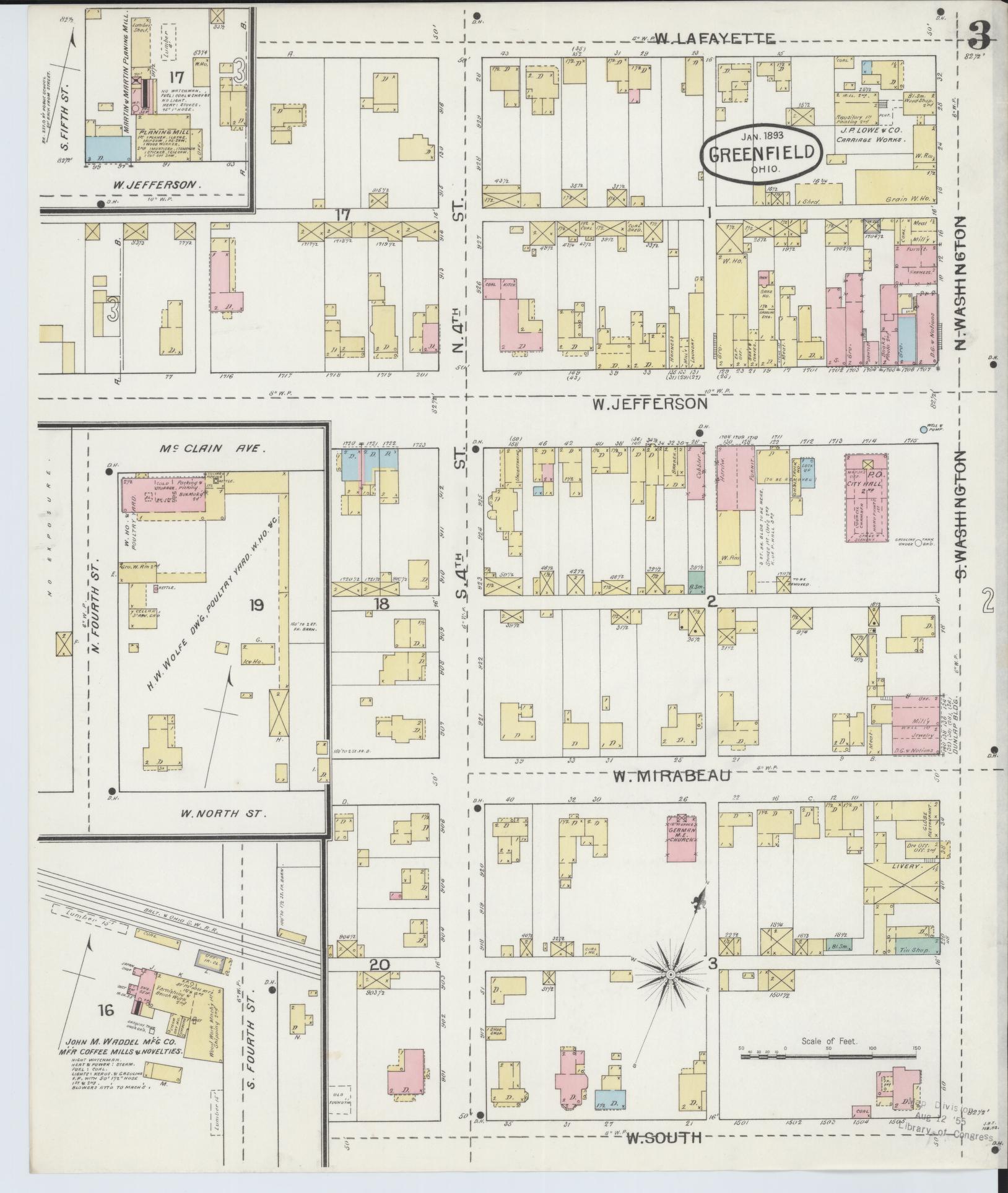 Sanborn Fire Insurance Map from Greenfield, Highland County, Ohio (1893), Sheet #0003 - Complete Map Set gallery image, historic Sanborn map, vintage wall art, Ohio Ohio