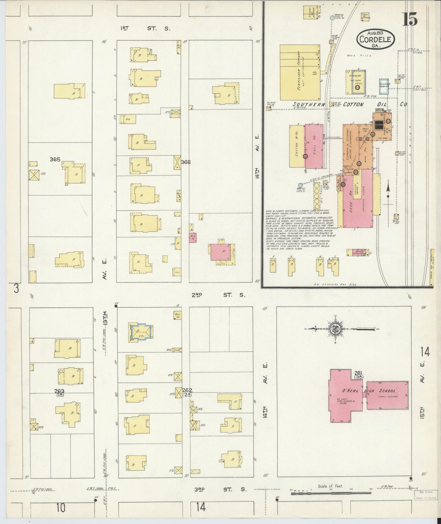 Sanborn Fire Insurance Map from Cordele, Crisp County, Georgia (1913), Sheet #0015 - Historic Sanborn Fire Insurance Map Print, vintage old map wall art, antique decor, genealogy gift, Georgia Georgia map