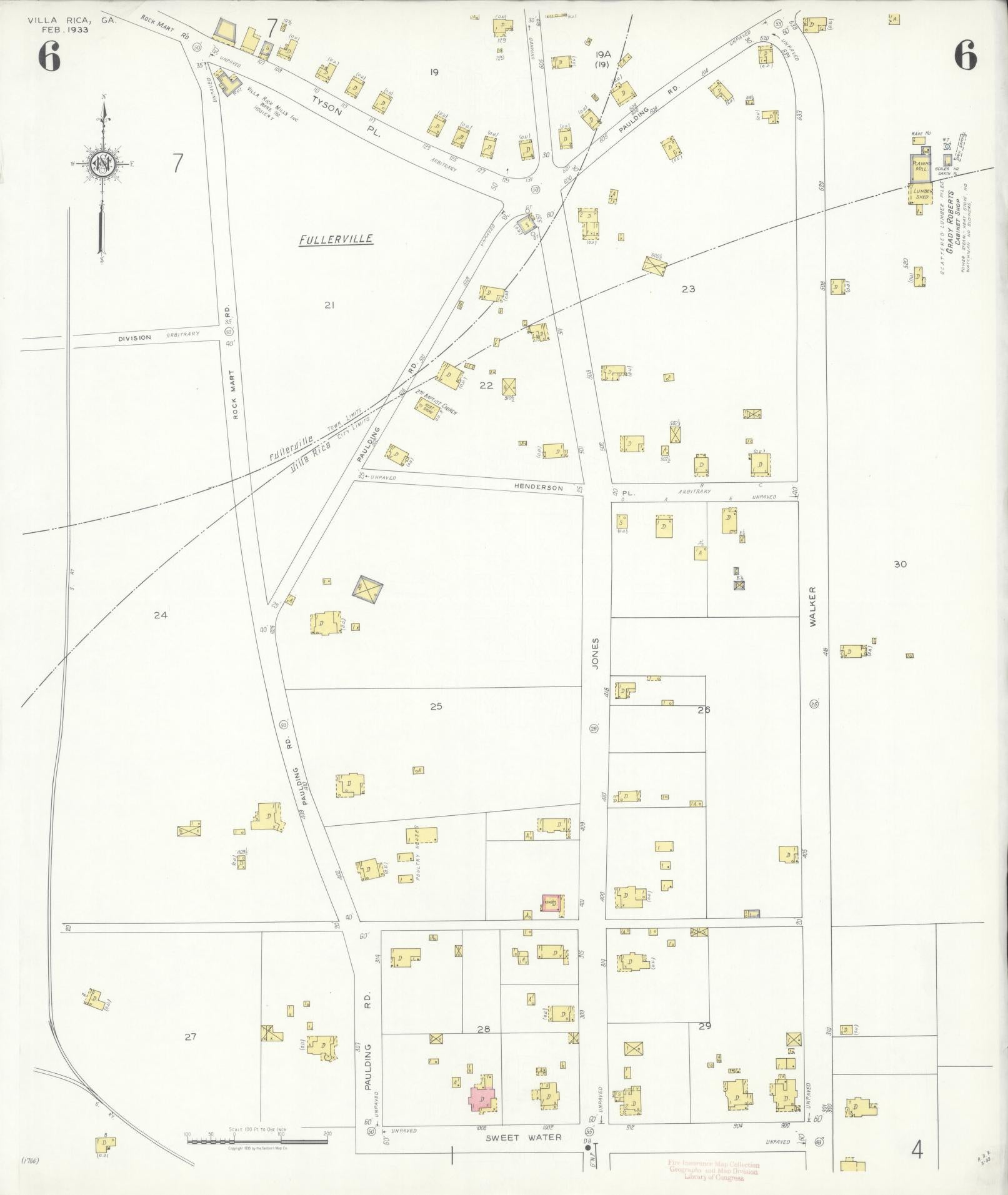 Sanborn Fire Insurance Map from Villa Rica, Carroll County, Georgia (1933), Sheet #0006 - Complete Map Set gallery image, historic Sanborn map, vintage wall art, Georgia Georgia