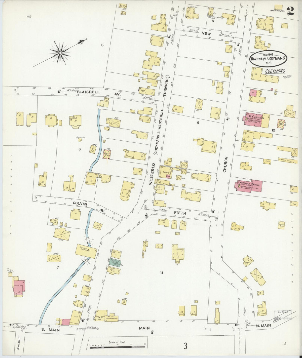 Sanborn Fire Insurance Map from Ravena, Albany County, New York (1909), Sheet #0002 - Complete Map Set gallery image, historic Sanborn map, vintage wall art, New York New York