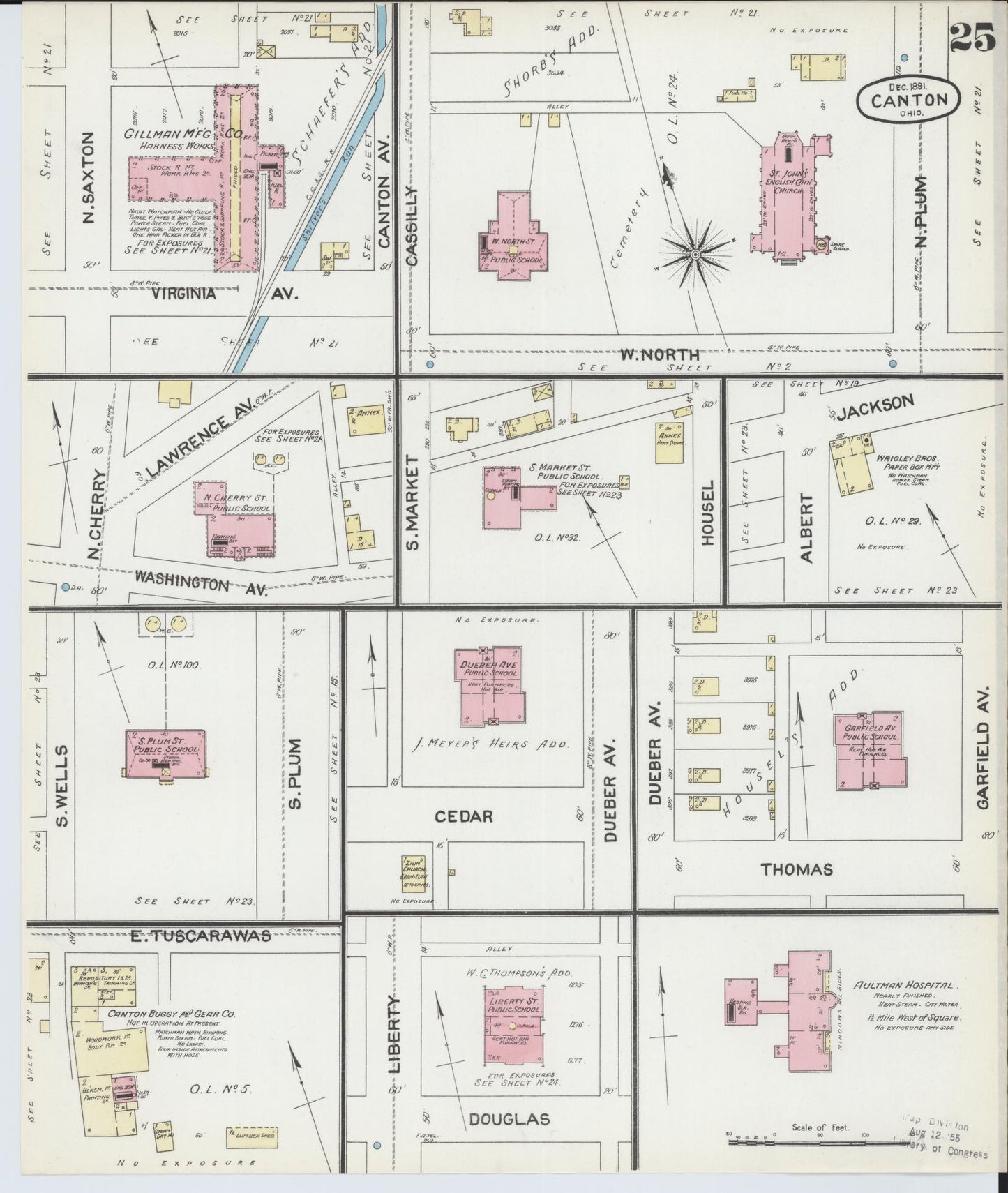 Sanborn Fire Insurance Map from Canton, Stark County, Ohio (1891), Sheet #0025 - Historic Sanborn Fire Insurance Map Print, vintage old map wall art, antique decor, genealogy gift, Ohio Ohio map