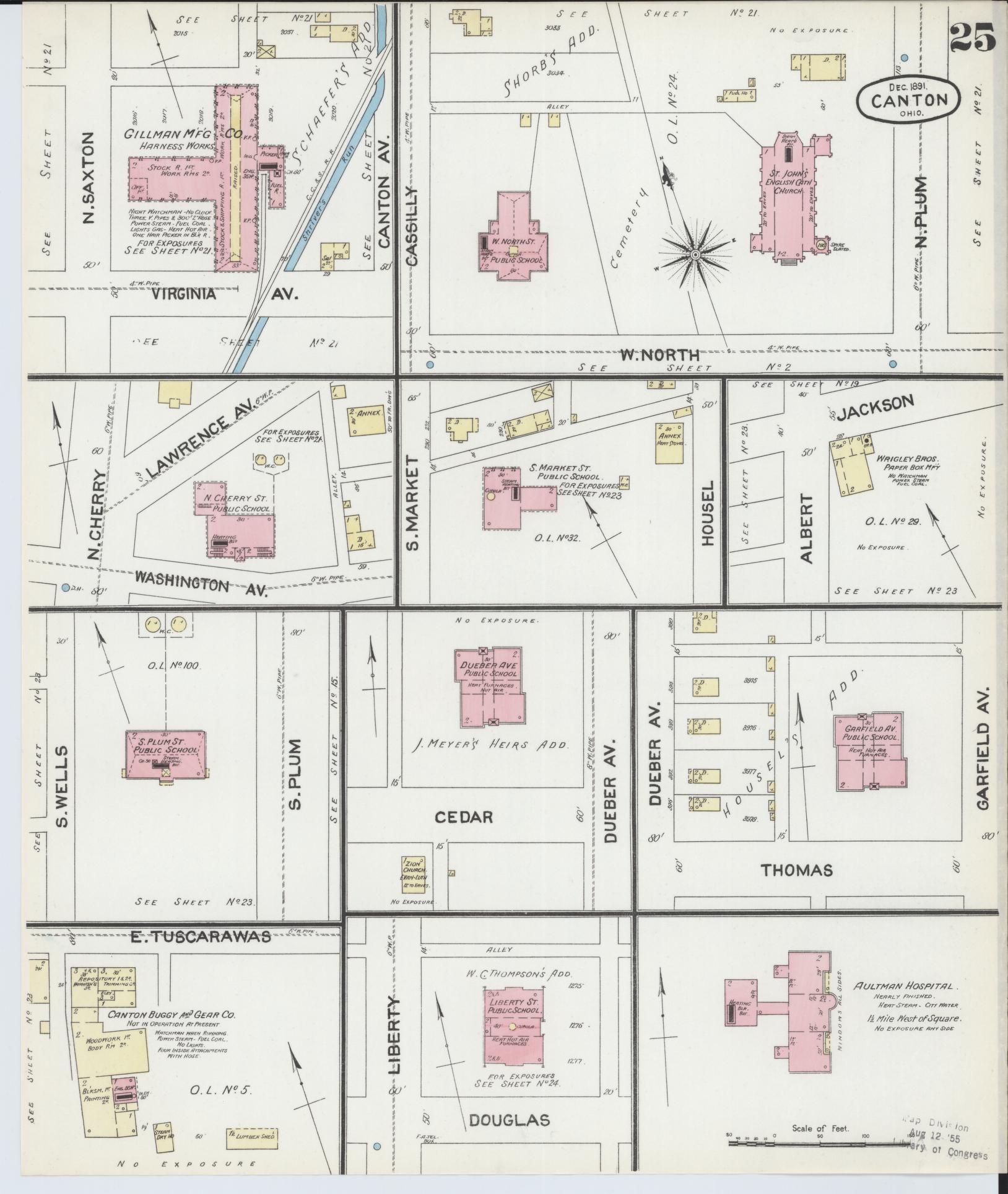 Sanborn Fire Insurance Map from Canton, Stark County, Ohio (1891), Sheet #0025 - Historic Sanborn Fire Insurance Map Print, vintage old map wall art, antique decor, genealogy gift, Ohio Ohio map