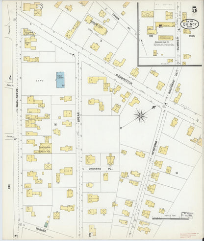 Sanborn Fire Insurance Map from Quincy, Norfolk County, Massachusetts (1901), Sheet #0005 - Historic Sanborn Fire Insurance Map Print, vintage old map wall art, antique decor, genealogy gift, Massachusetts Massachusetts map