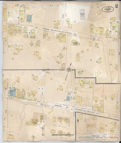 Sanborn Fire Insurance Map from Honokaa, Hawaii County, Hawaii (1956), Sheet #0002 - Historic Sanborn Fire Insurance Map Print, vintage old map wall art