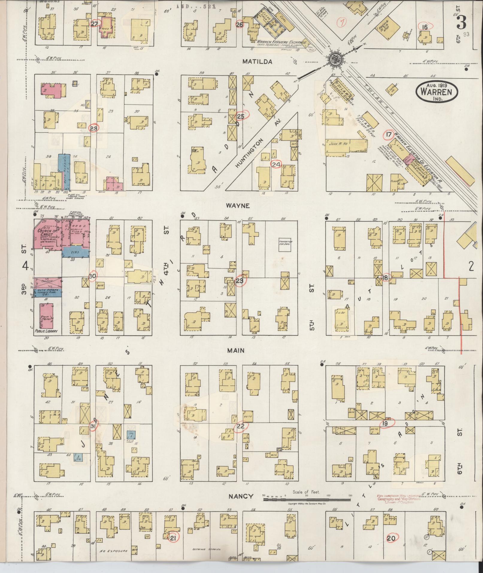 Sanborn Fire Insurance Map from Warren, Huntington County, Indiana (1932), Sheet #0003 - Complete Map Set gallery image, historic Sanborn map, vintage wall art, Indiana Indiana