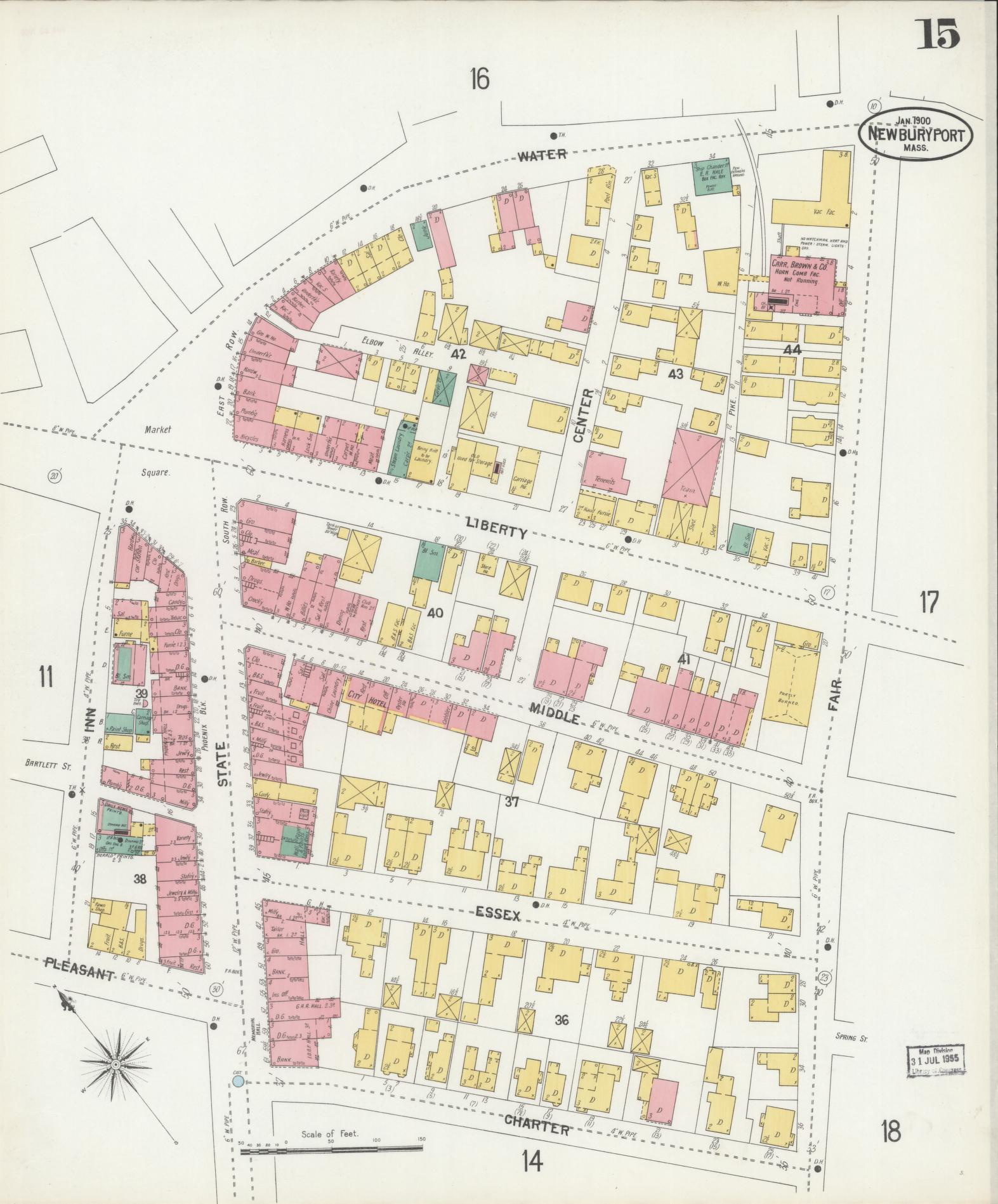 Sanborn Fire Insurance Map from Newburyport, Essex County, Massachusetts (1900), Sheet #0015 - Historic Sanborn Fire Insurance Map Print, vintage old map wall art, antique decor, genealogy gift, Massachusetts Massachusetts map