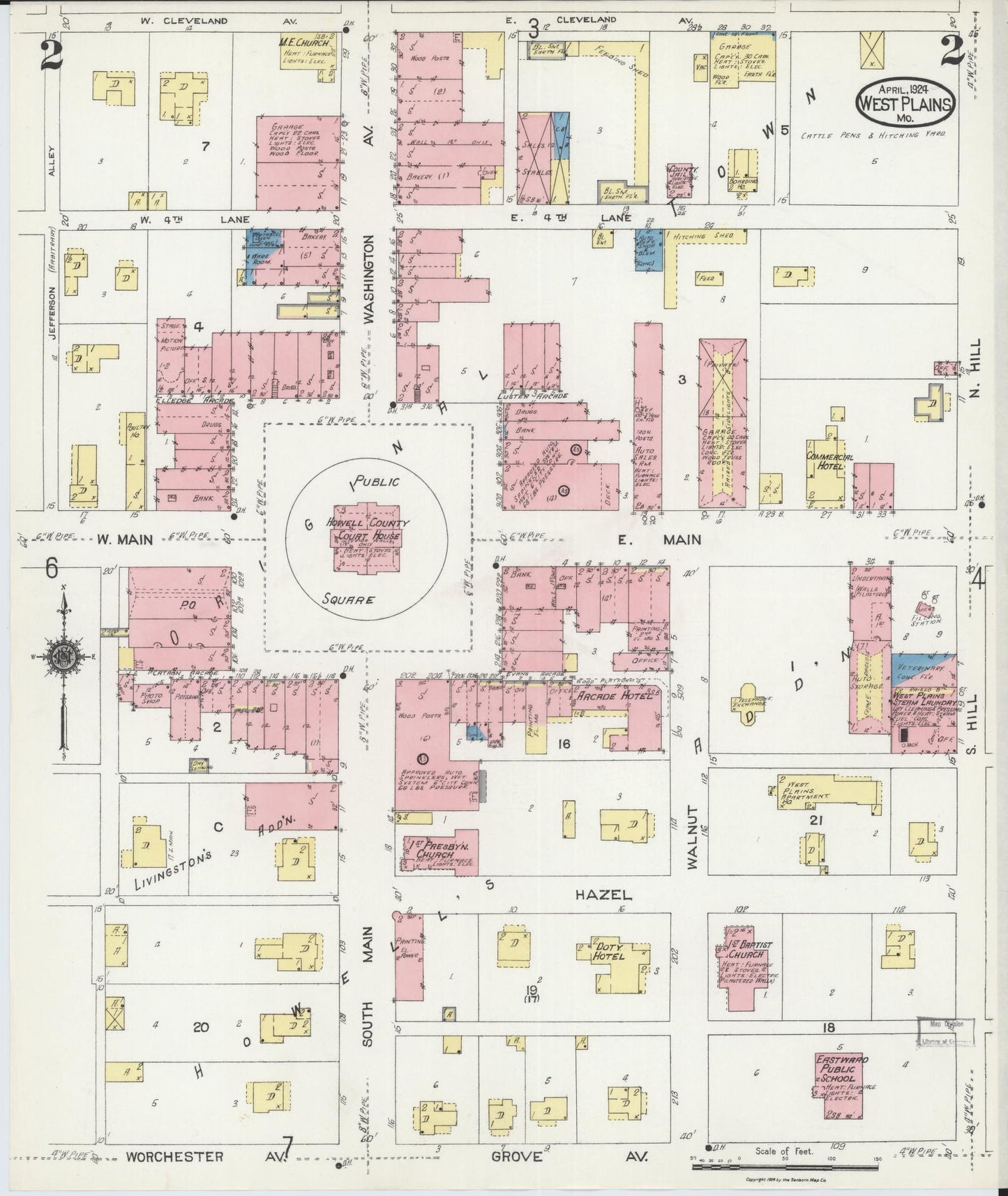 Sanborn Fire Insurance Map from West Plains, Howell County, Missouri (1924), Sheet #0002 - Historic Sanborn Fire Insurance Map Print, vintage old map wall art, antique decor, genealogy gift, Missouri Missouri map