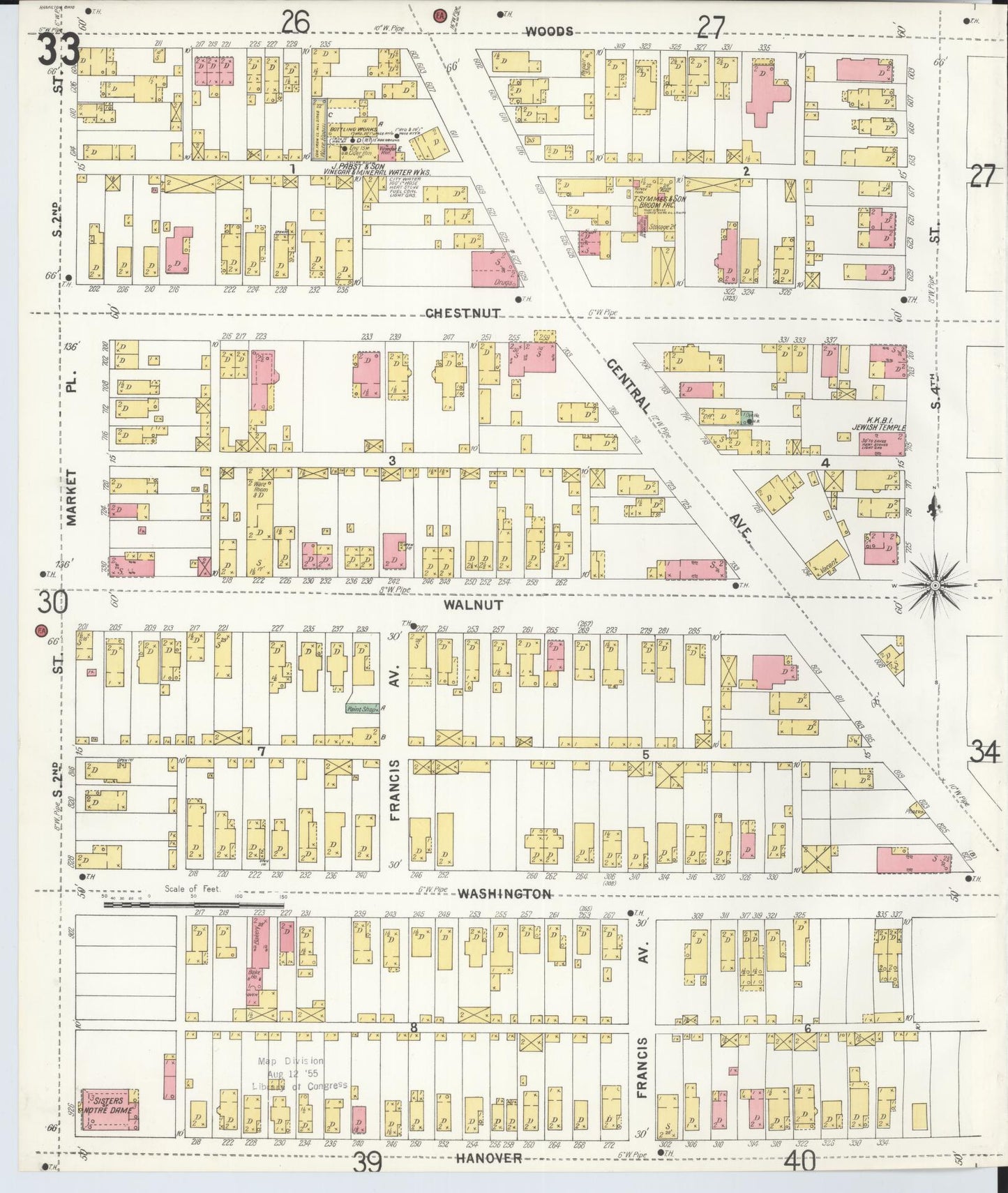 Sanborn Fire Insurance Map from Hamilton, Butler County, Ohio (1899), Sheet #0033 - Historic Sanborn Fire Insurance Map Print, vintage old map wall art, antique decor, genealogy gift, Ohio Ohio map