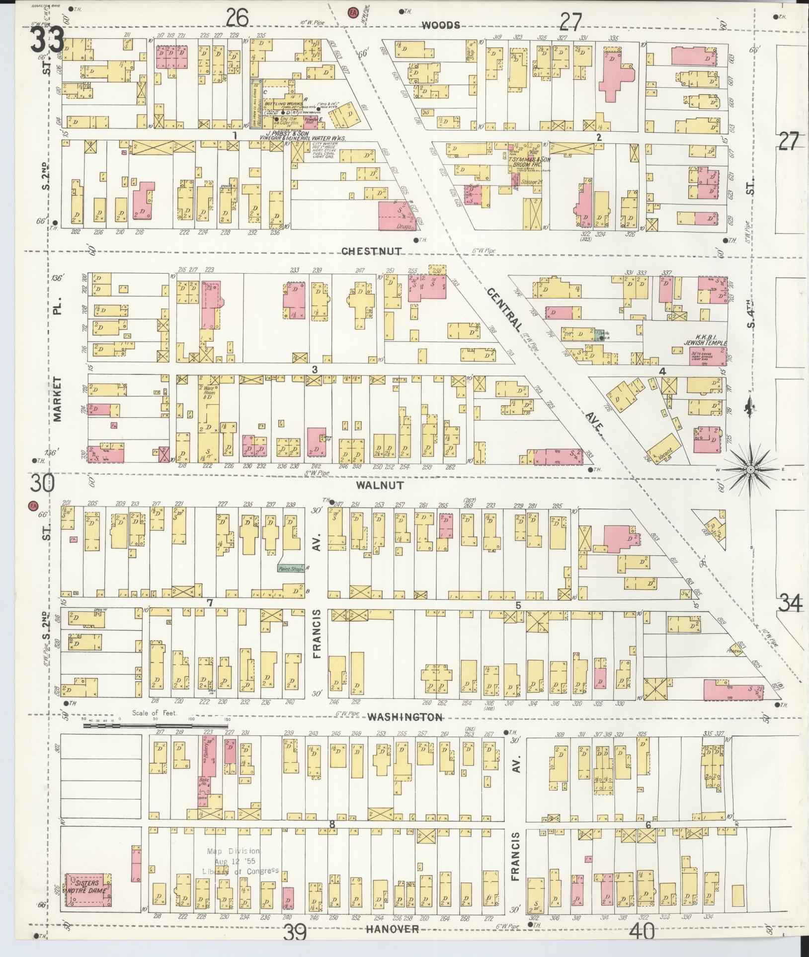Sanborn Fire Insurance Map from Hamilton, Butler County, Ohio (1899), Sheet #0033 - Historic Sanborn Fire Insurance Map Print, vintage old map wall art, antique decor, genealogy gift, Ohio Ohio map
