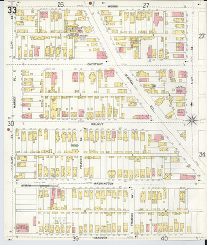 Sanborn Fire Insurance Map from Hamilton, Butler County, Ohio (1899), Sheet #0033 - Historic Sanborn Fire Insurance Map Print, vintage old map wall art, antique decor, genealogy gift, Ohio Ohio map