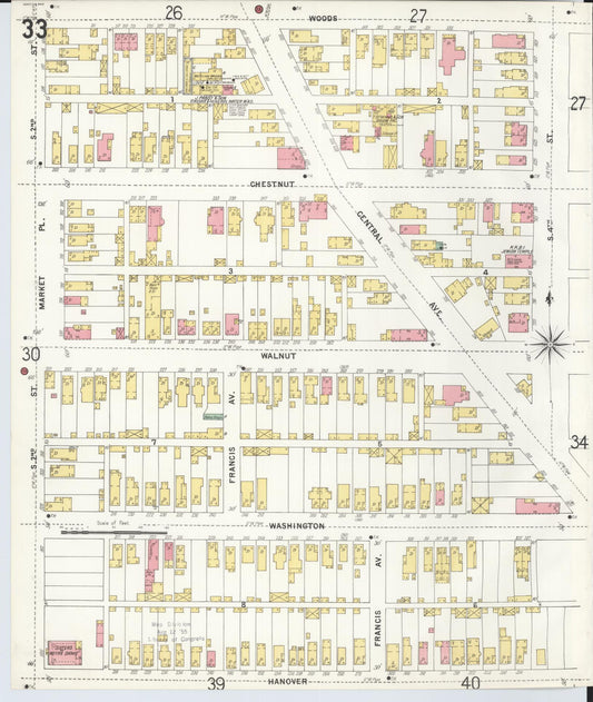 Sanborn Fire Insurance Map from Hamilton, Butler County, Ohio (1899), Sheet #0033 - Historic Sanborn Fire Insurance Map Print, vintage old map wall art, antique decor, genealogy gift, Ohio Ohio map