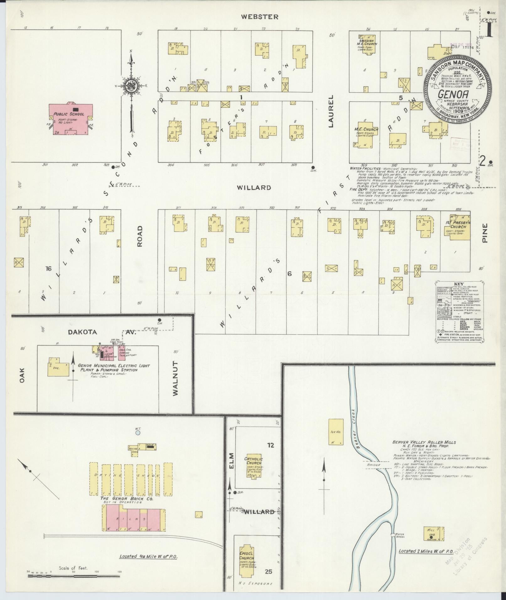 Sanborn Fire Insurance Map from Genoa, Nance County, Nebraska (1909), Sheet #0001 - Historic Sanborn Fire Insurance Map Print, vintage old map wall art, antique decor, genealogy gift, Nebraska Nebraska map