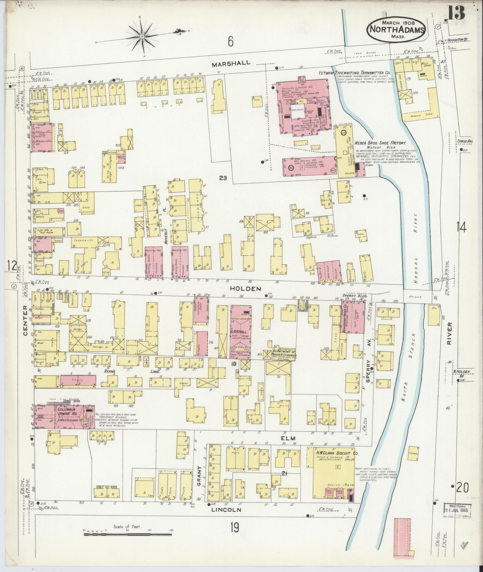 Sanborn Fire Insurance Map from North Adams, Berkshire County, Massachusetts (1908), Sheet #0013 - Complete Map Set gallery image, historic Sanborn map, vintage wall art, Massachusetts Massachusetts