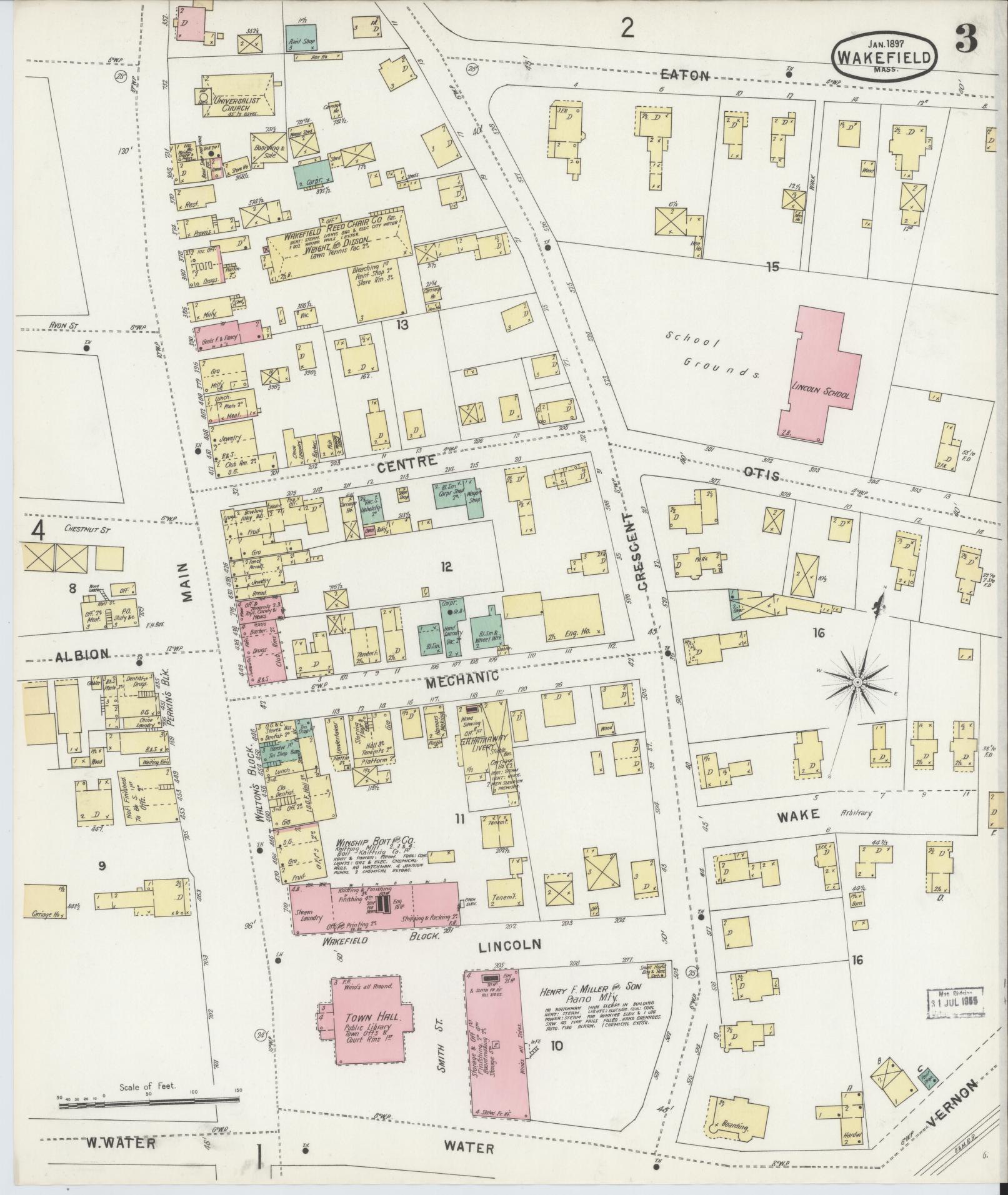 Sanborn Fire Insurance Map from Wakefield, Middlesex County, Massachusetts (1897), Sheet #0003 - Historic Sanborn Fire Insurance Map Print, vintage old map wall art, antique decor, genealogy gift, Massachusetts Massachusetts map