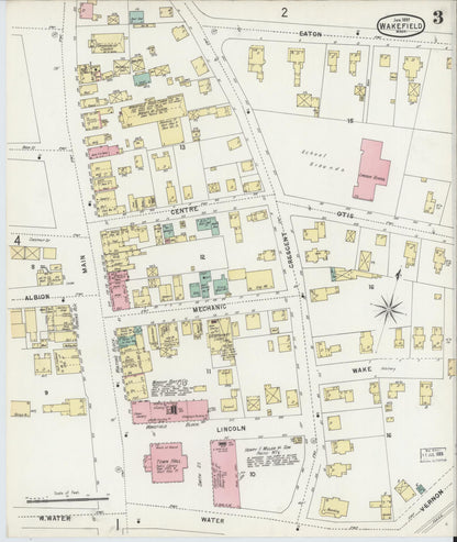Sanborn Fire Insurance Map from Wakefield, Middlesex County, Massachusetts (1897), Sheet #0003 - Historic Sanborn Fire Insurance Map Print, vintage old map wall art, antique decor, genealogy gift, Massachusetts Massachusetts map