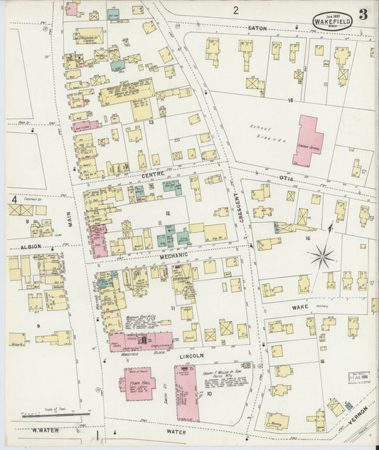 Sanborn Fire Insurance Map from Wakefield, Middlesex County, Massachusetts (1897), Sheet #0003 - Historic Sanborn Fire Insurance Map Print, vintage old map wall art, antique decor, genealogy gift, Massachusetts Massachusetts map