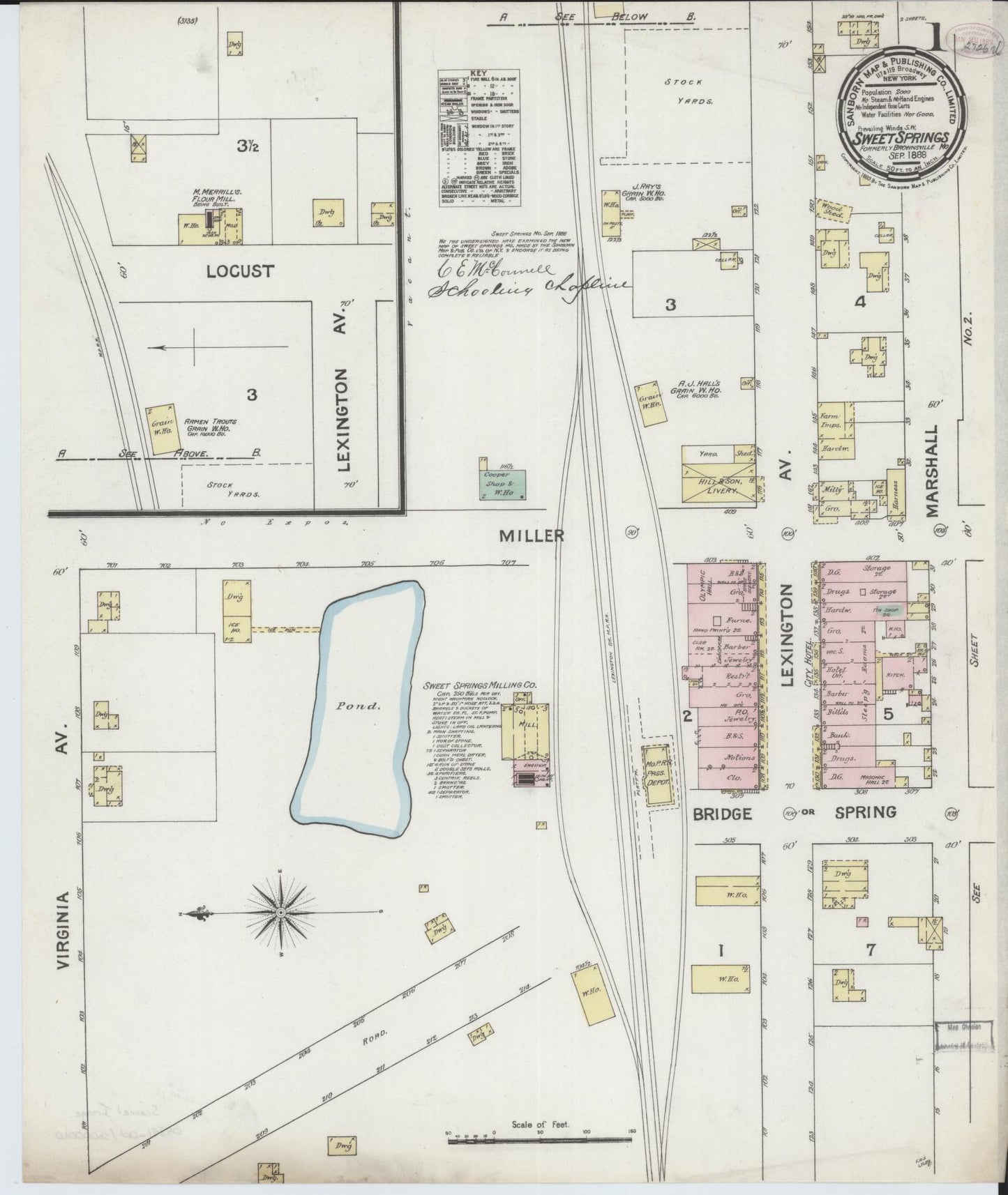 Sanborn Fire Insurance Map from Sweet Springs, Saline County, Missouri (1888), Sheet #0001 - Complete Map Set gallery image, historic Sanborn map, vintage wall art, Missouri Missouri