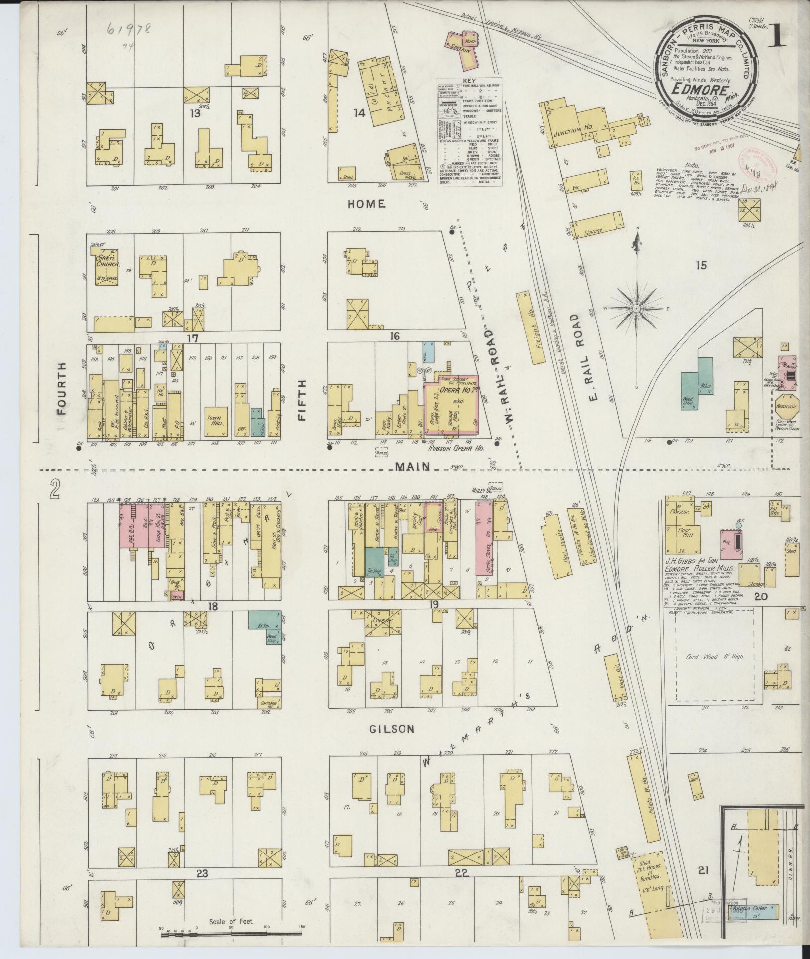Sanborn Fire Insurance Map from Edmore, Montcalm County, Michigan (1894), Sheet #0001 - Complete Map Set gallery image, historic Sanborn map, vintage wall art, Michigan Michigan