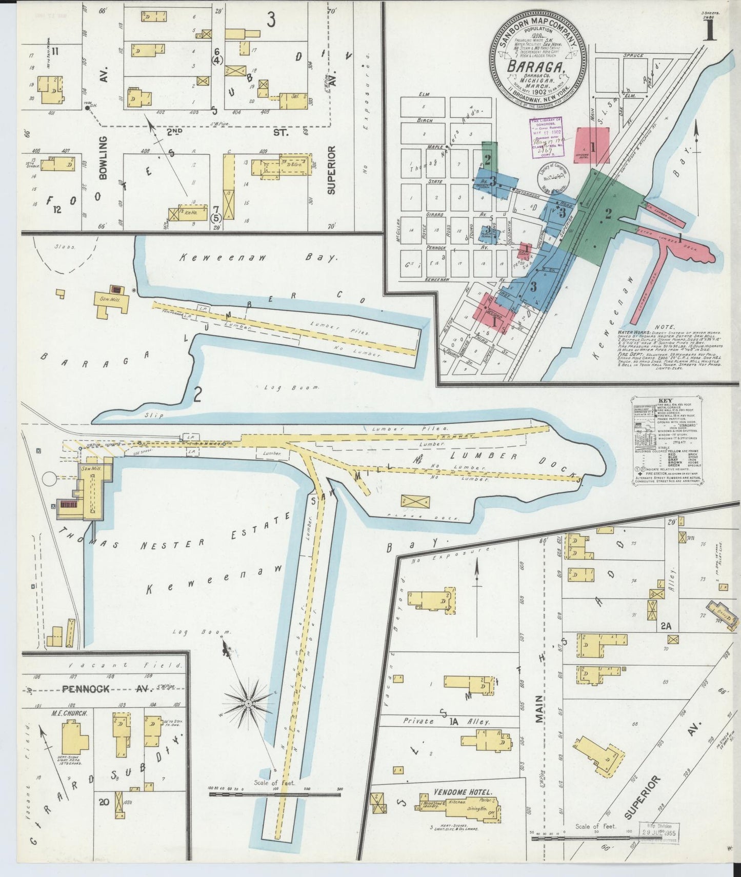 Sanborn Fire Insurance Map from Baraga, Baraga County, Michigan (1902), Sheet #0001 - Historic Sanborn Fire Insurance Map Print, vintage old map wall art, antique decor, genealogy gift, Michigan Michigan map