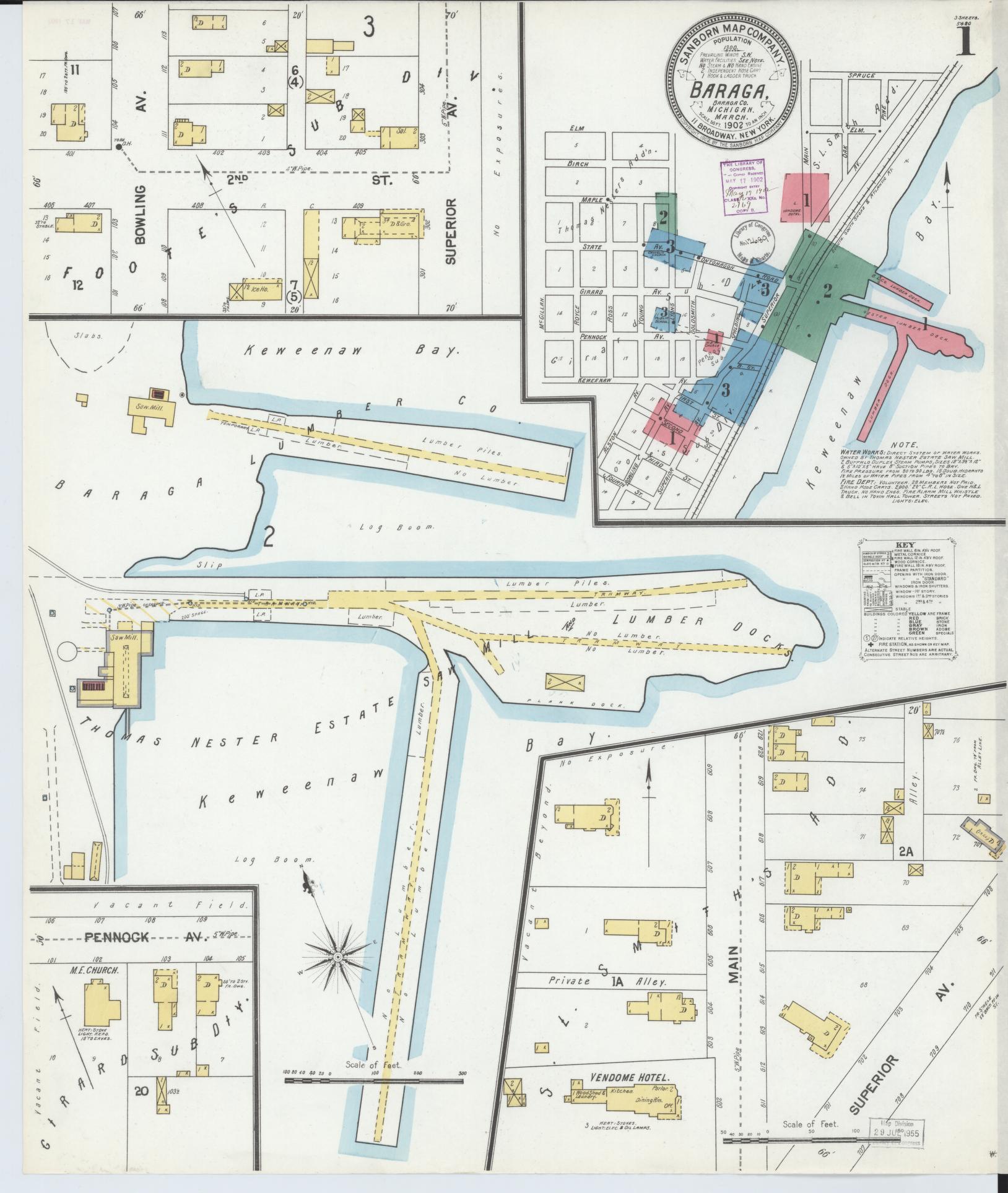 Sanborn Fire Insurance Map from Baraga, Baraga County, Michigan (1902), Sheet #0001 - Historic Sanborn Fire Insurance Map Print, vintage old map wall art, antique decor, genealogy gift, Michigan Michigan map