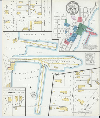 Sanborn Fire Insurance Map from Baraga, Baraga County, Michigan (1902), Sheet #0001 - Historic Sanborn Fire Insurance Map Print, vintage old map wall art, antique decor, genealogy gift, Michigan Michigan map